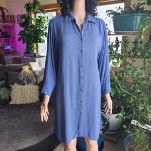 Salty Lemon Gauzy Shirt Dress Button Front Long Sleeves Size M